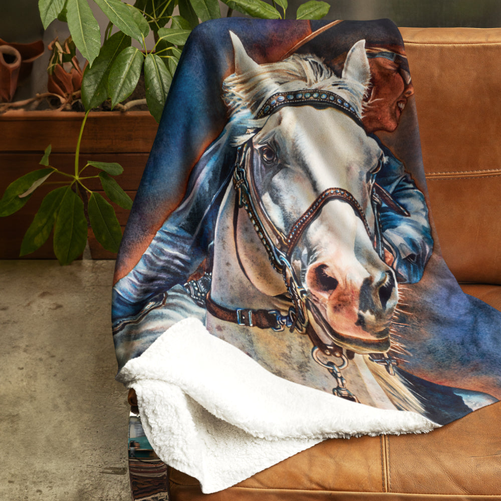 Horse Art, Printed Sherpa Throw Blanket - “At the Ready”