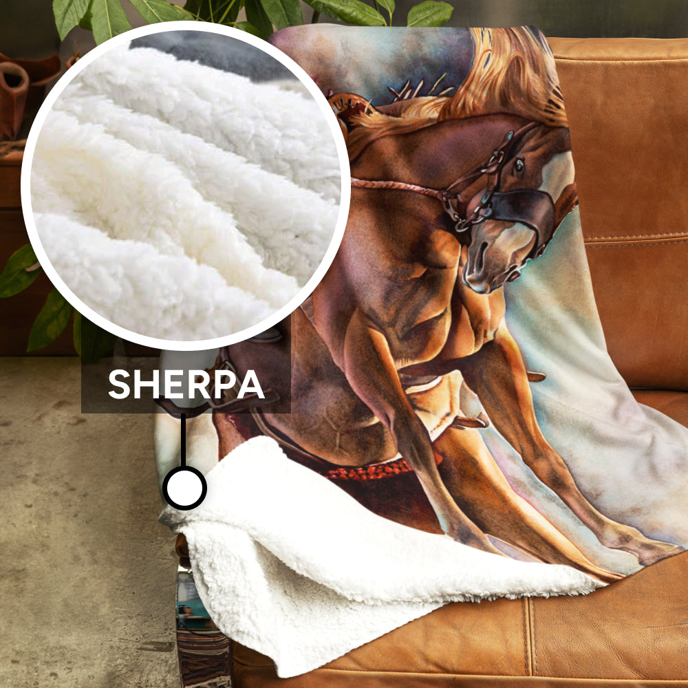 Horse Art, Printed Sherpa Throw Blanket - “Hang Ten”
