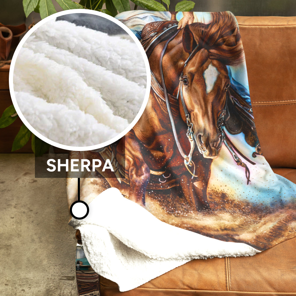 Horse Art, Printed Sherpa Throw Blanket - “On the Money”