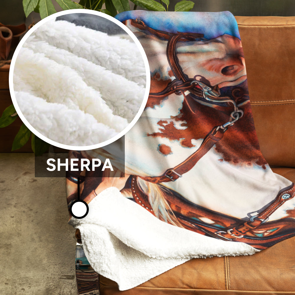 Horse Art, Printed Sherpa Throw Blanket - Packin' Heat