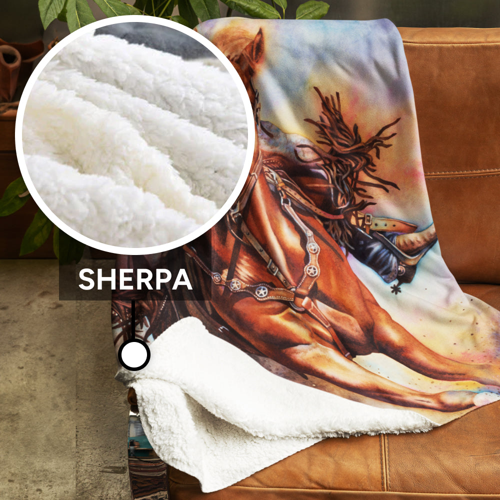 Horse Art, Printed Sherpa Throw Blanket - “Parting Shot”
