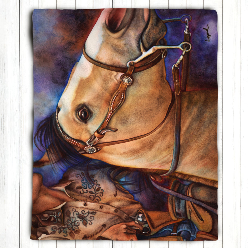 Horse Art, Printed Sherpa Throw Blanket - “Piece of the Action”