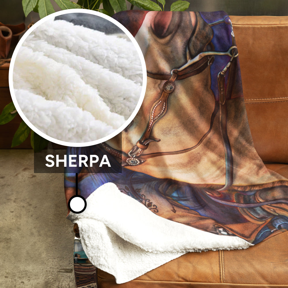 Horse Art, Printed Sherpa Throw Blanket - “Piece of the Action”