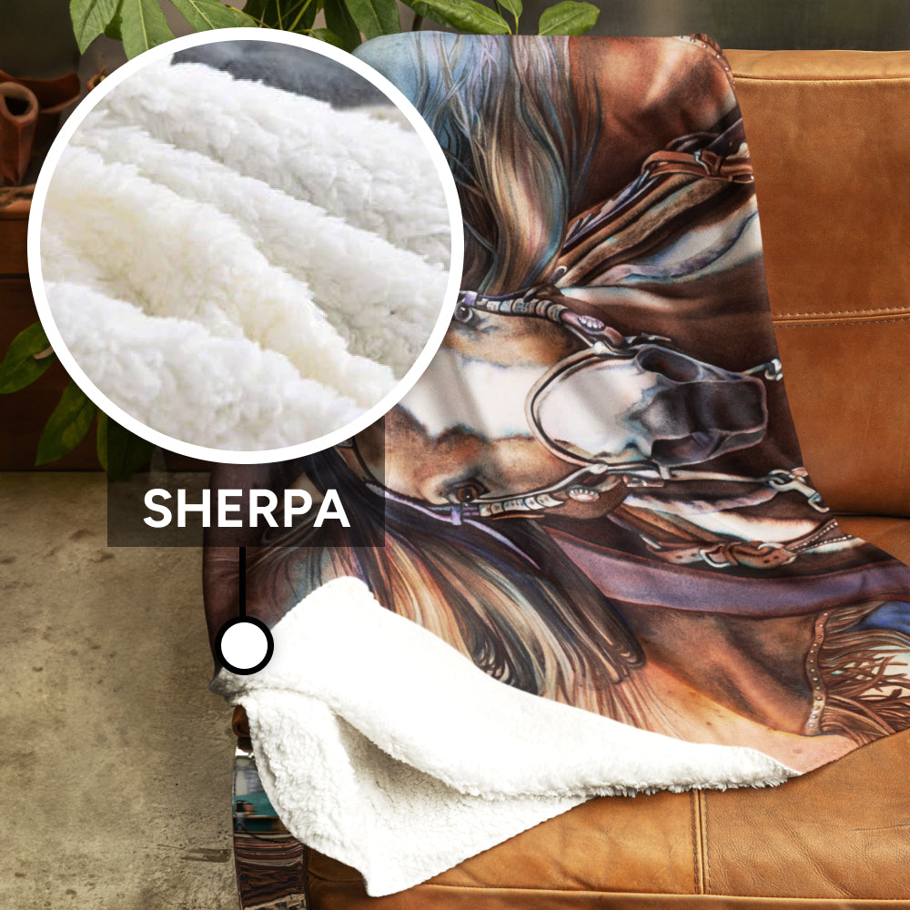 Horse Art, Printed Sherpa Throw Blanket - “Point Blank”
