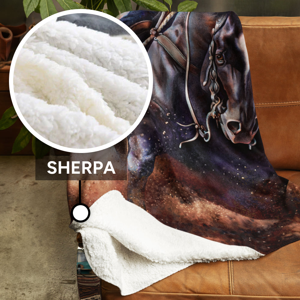 Horse Art, Printed Sherpa Throw Blanket - “Power Slide”