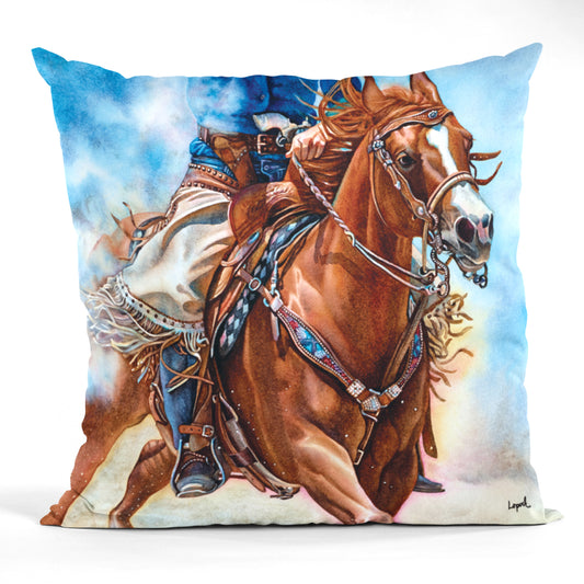 Horse Art Faux Suede Throw Pillow - “Guns Blazin’”