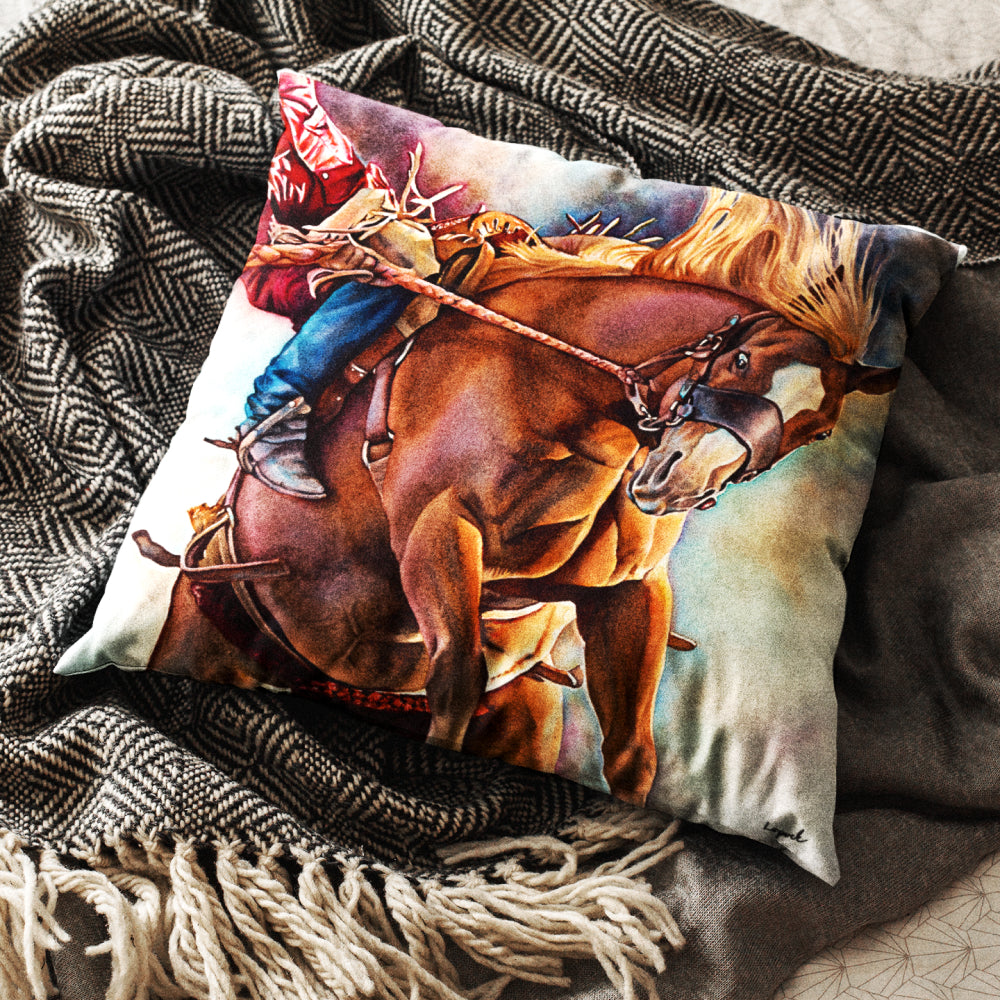 Horse Art Faux Suede Throw Pillow - “Hang Ten”