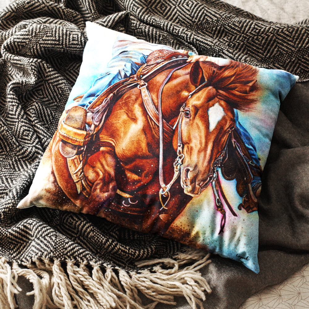 Horse Art Faux Suede Throw Pillow - “On the Money”
