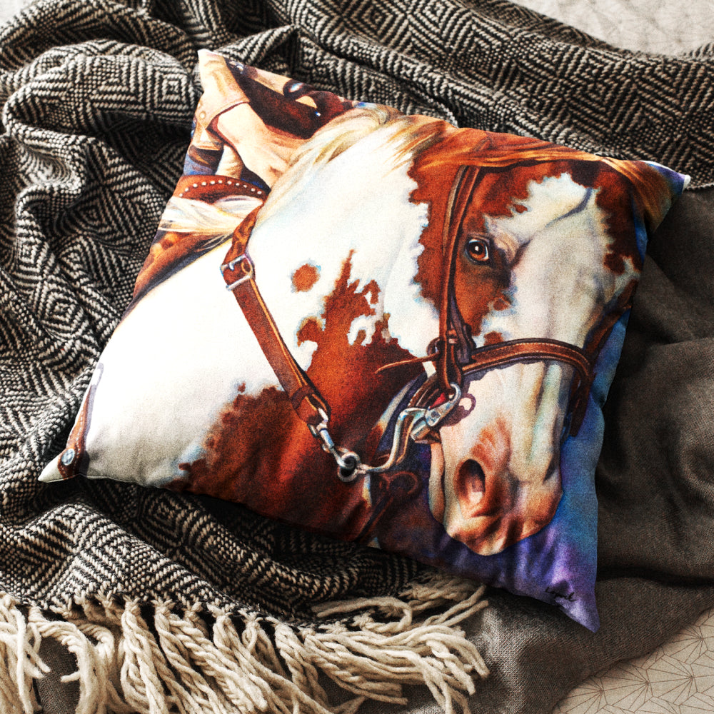 Horse Art Faux Suede Throw Pillow - “Packin’ Heat”