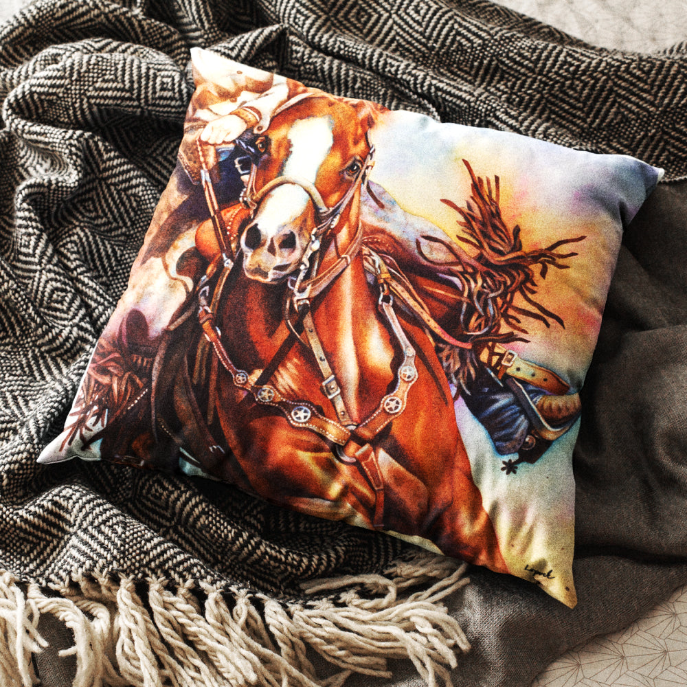 Horse Art Faux Suede Throw Pillow - “Parting Shot”