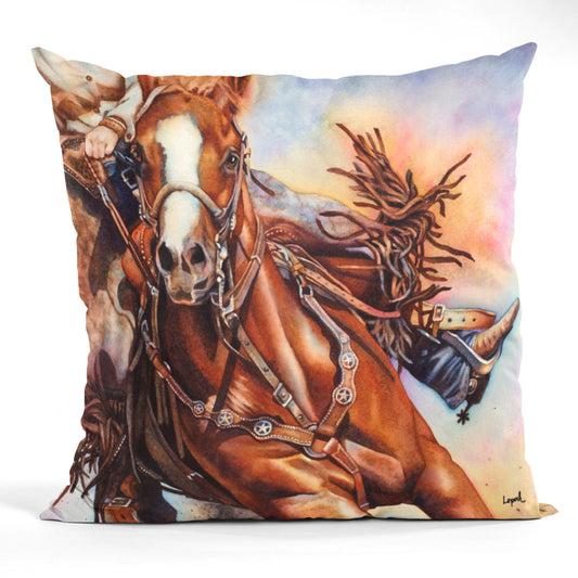 Horse Art Faux Suede Throw Pillow - “Parting Shot”
