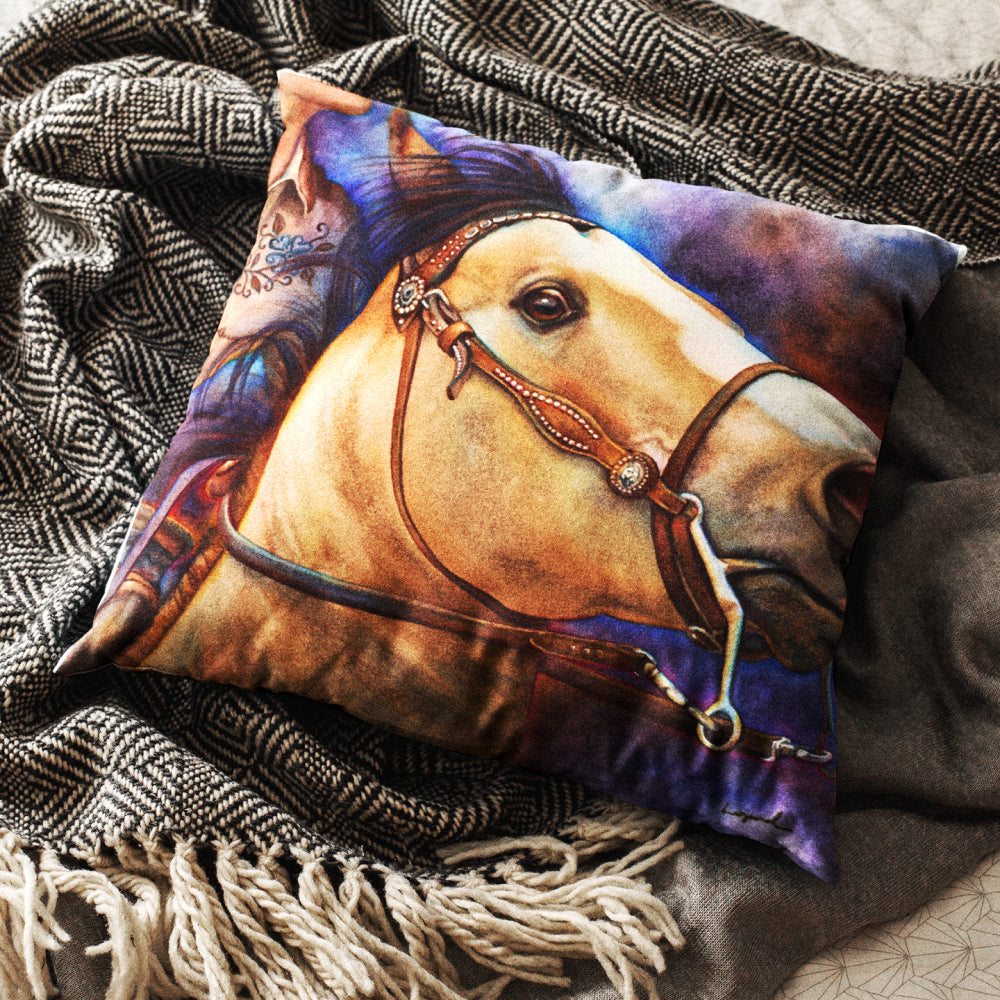 Horse Art Faux Suede Throw Pillow - “Piece of the Action”
