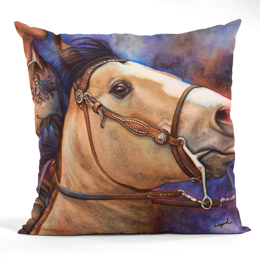Horse Art Faux Suede Throw Pillow - “Piece of the Action”