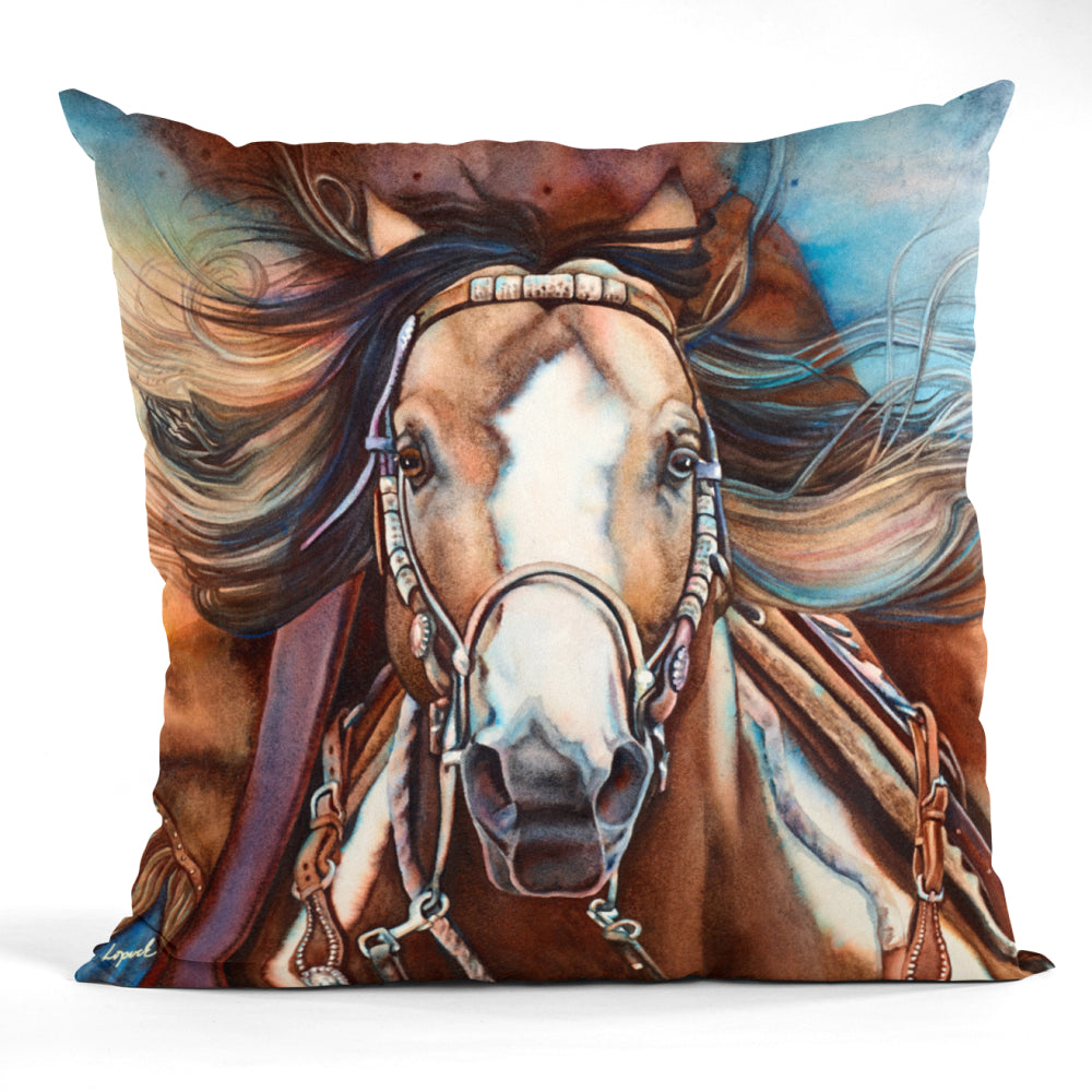 Horse Art Faux Suede Throw Pillow - “Point Blank”