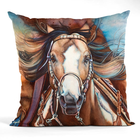 Horse Art Faux Suede Throw Pillow - “Point Blank”