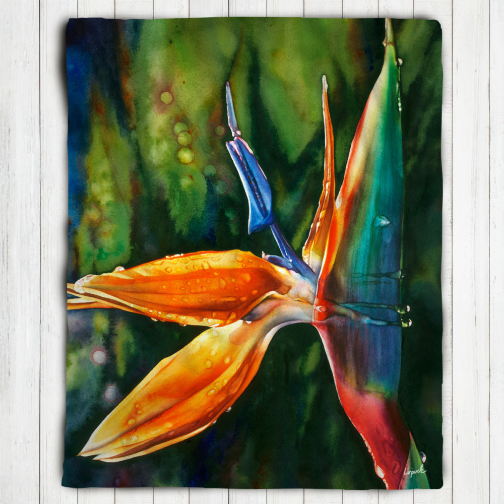 Floral Art Printed Sherpa Throw Blanket - “Morning in Maui”