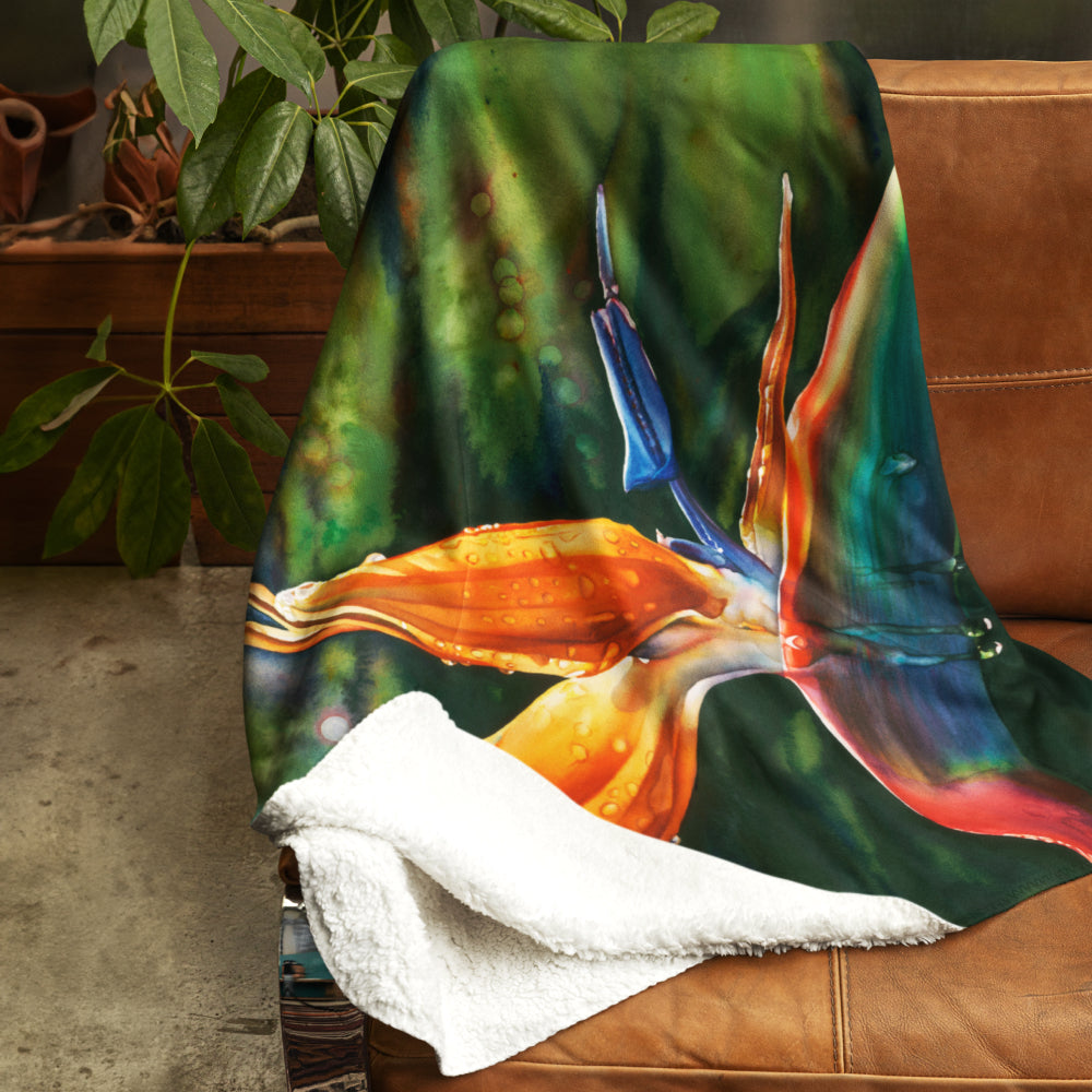 Floral Art Printed Sherpa Throw Blanket - “Morning in Maui”