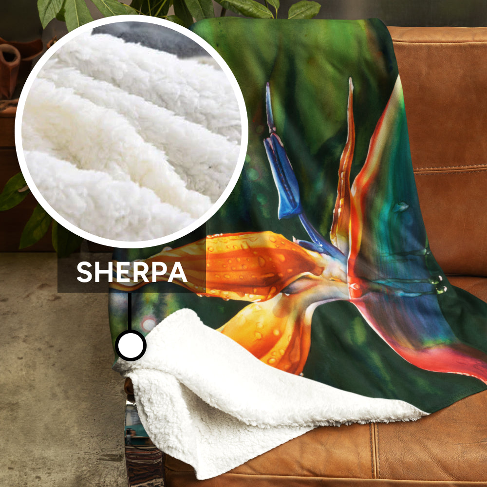 Floral Art Printed Sherpa Throw Blanket - “Morning in Maui”