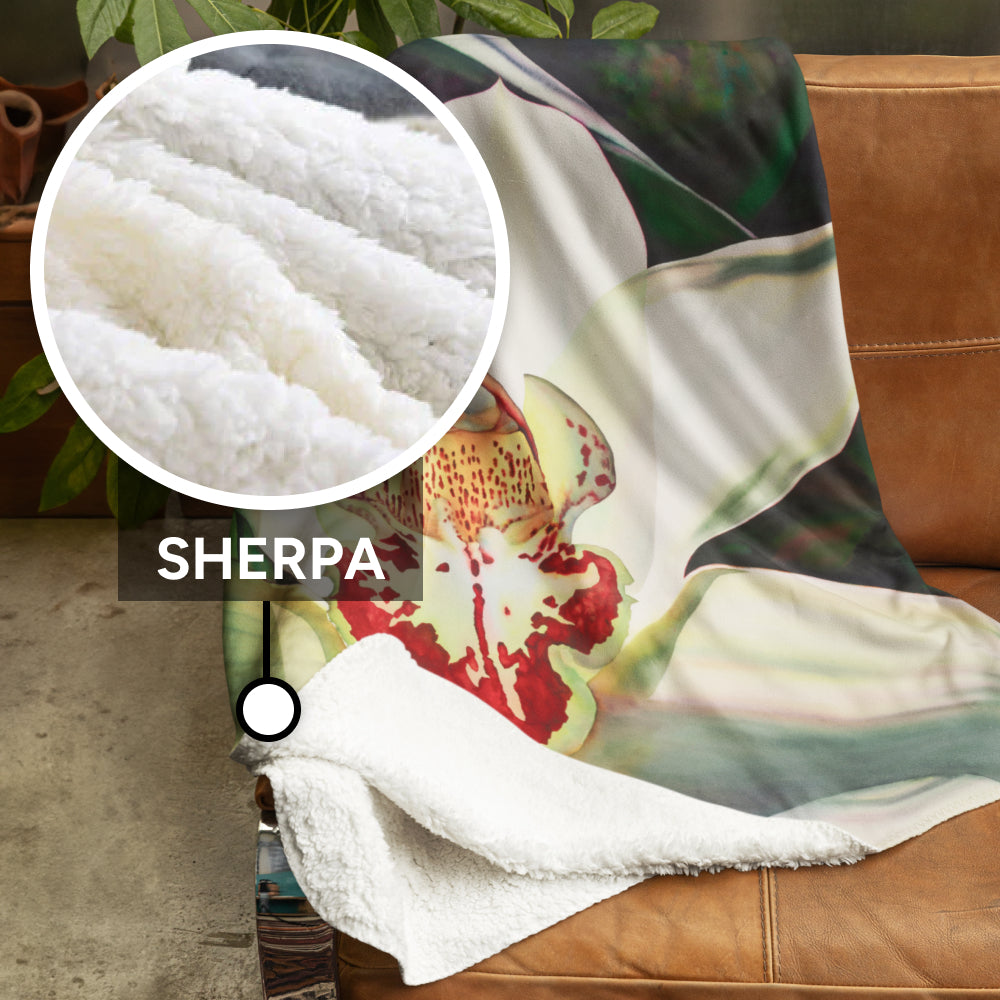 Floral Art Printed Sherpa Throw Blanket - “Pale Orchid 3”