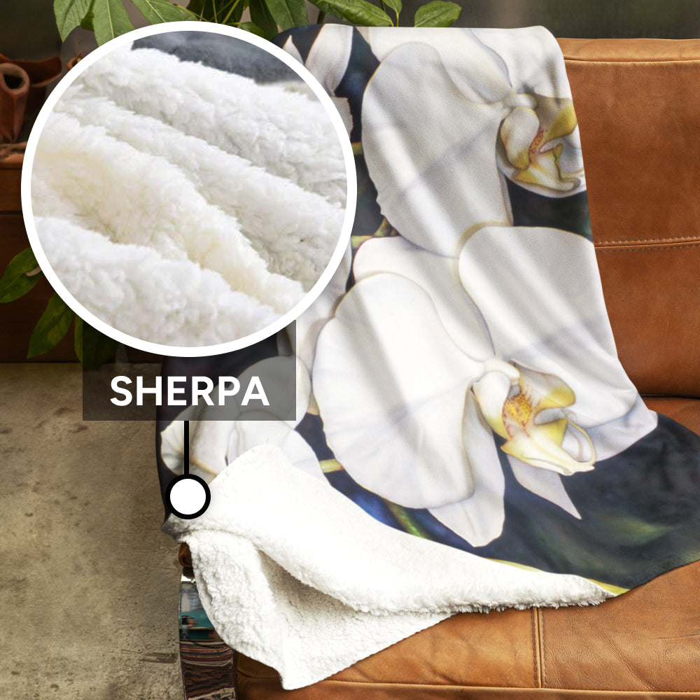 Floral Art Printed Sherpa Throw Blanket - “Cascade”