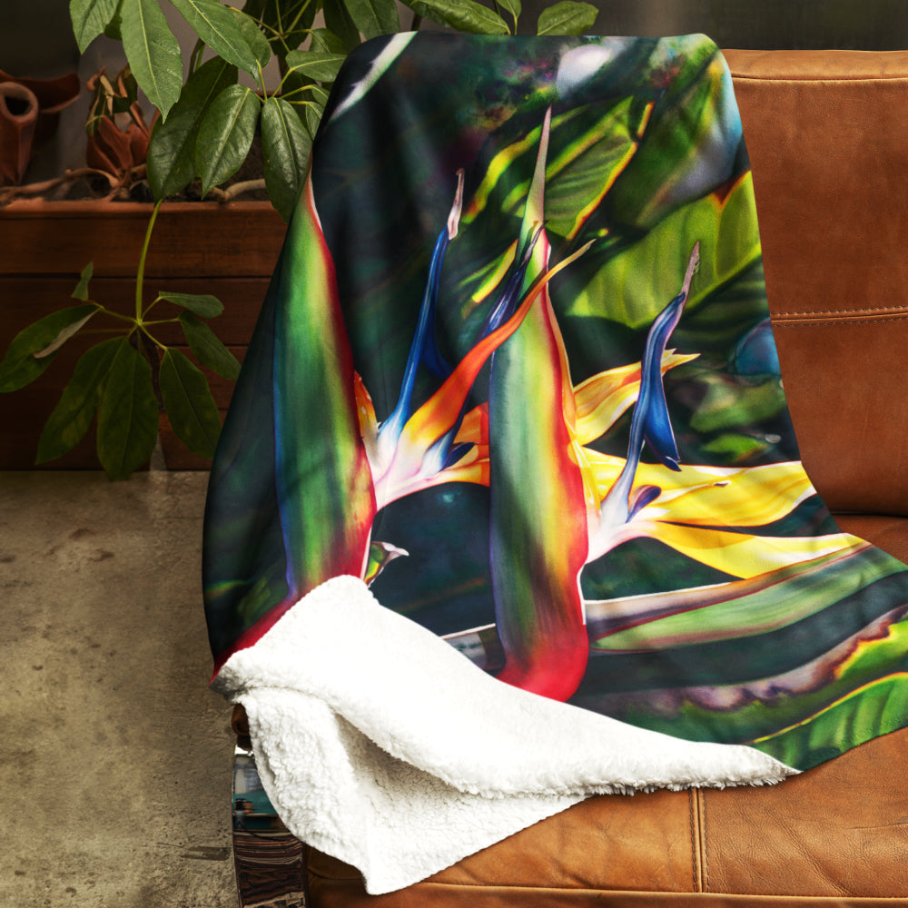 Floral Art Printed Sherpa Throw Blanket - “View of Hanalei”