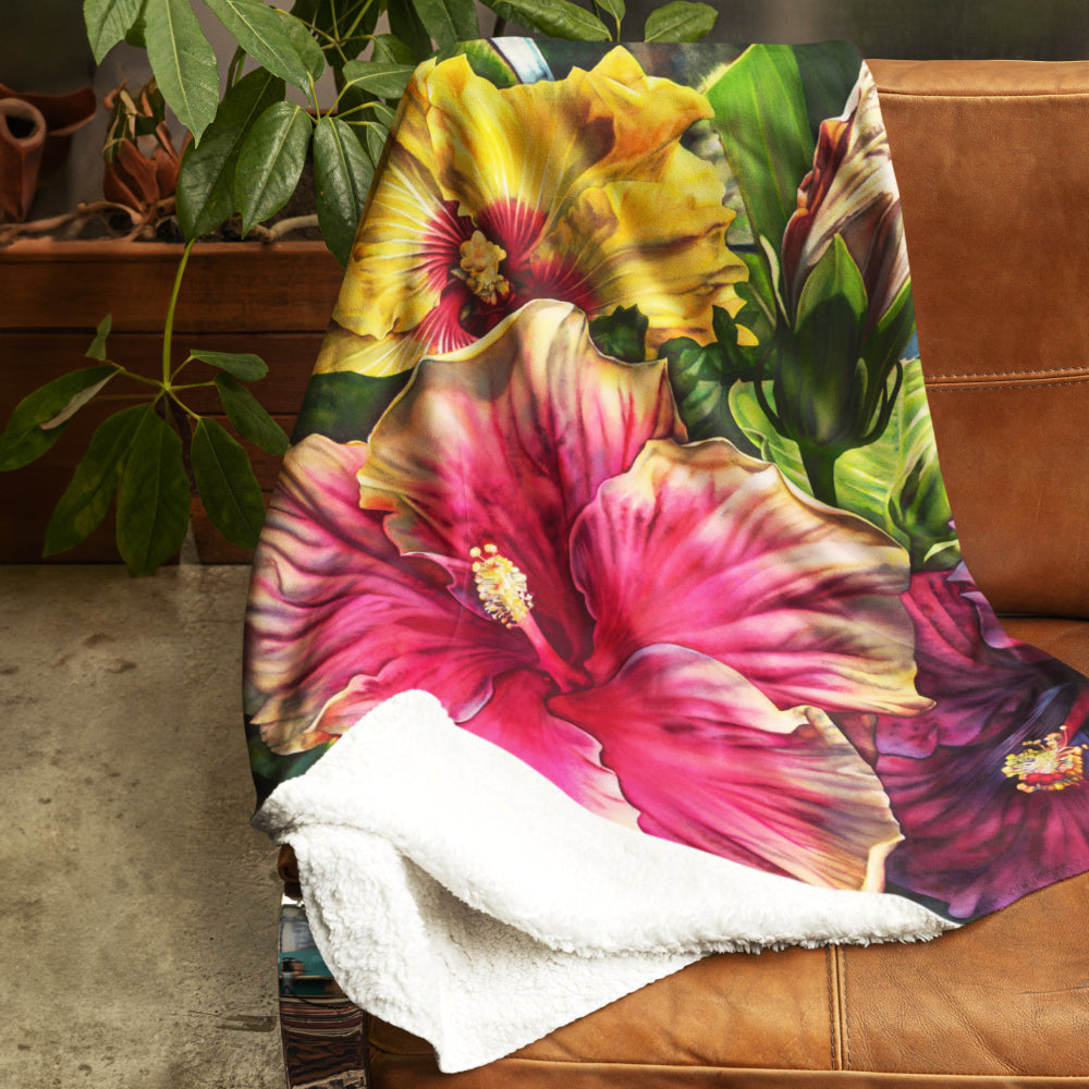 Floral Art Printed Sherpa Throw Blanket - “North Shore”