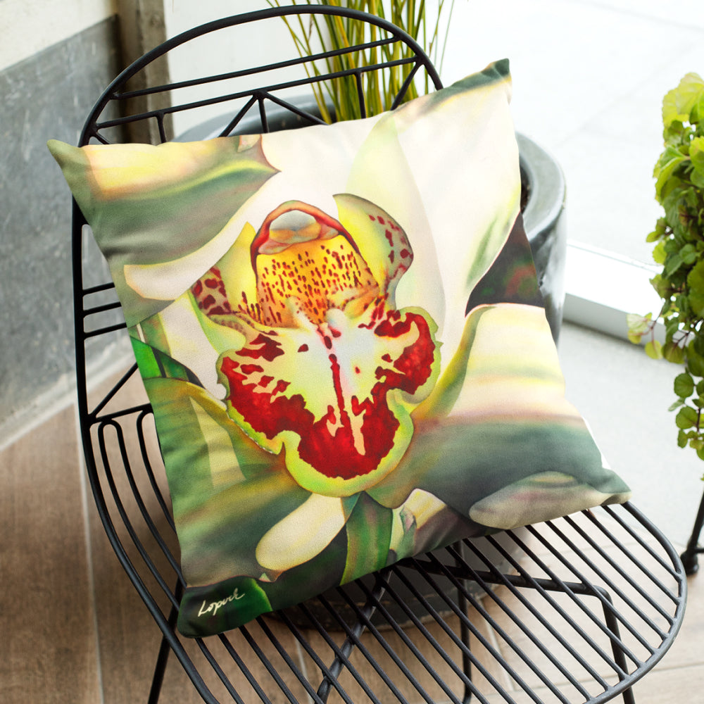 Floral Art Faux Suede Throw Pillow - “Pale Orchid”