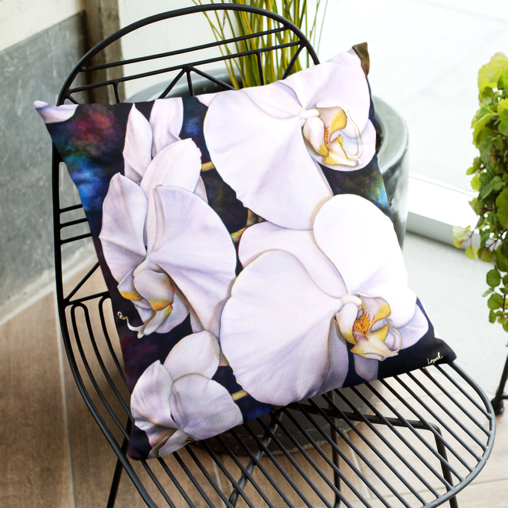 Floral Art Faux Suede Throw Pillow - “Cascasde”