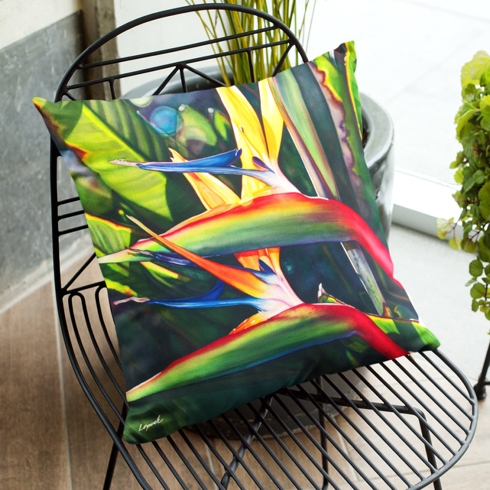 Floral Art Faux Suede Throw Pillow - “View of Hanalei”