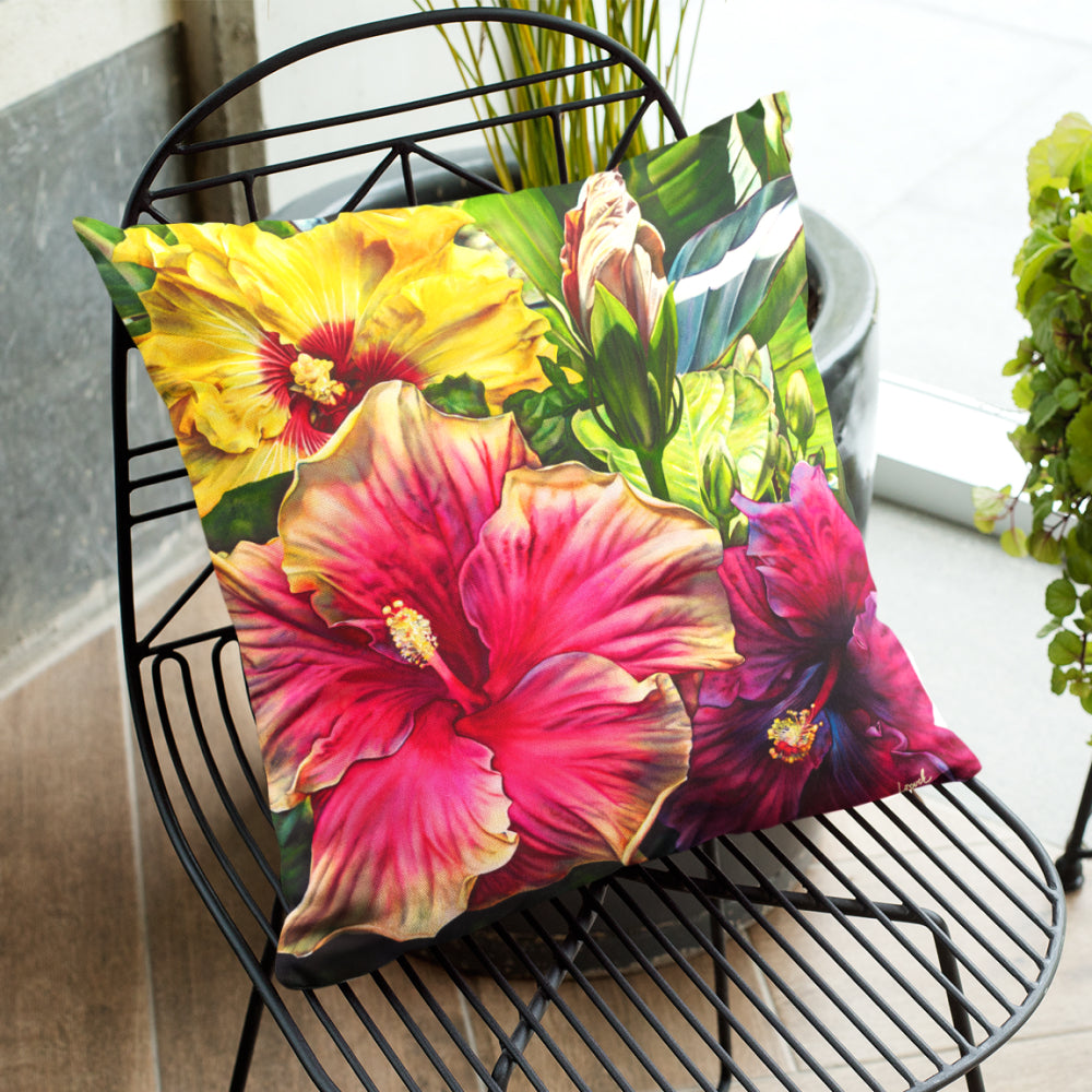 Floral Art Faux Suede Throw Pillow - “North Shore”