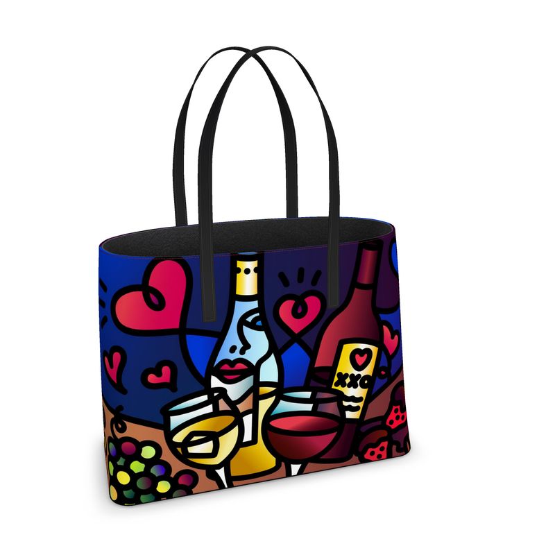"Wine Lover" - Leather Tote Bag