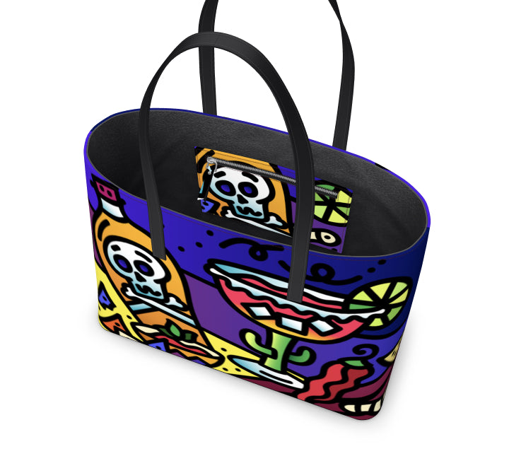 "Margarita Night" - Leather Tote Bag