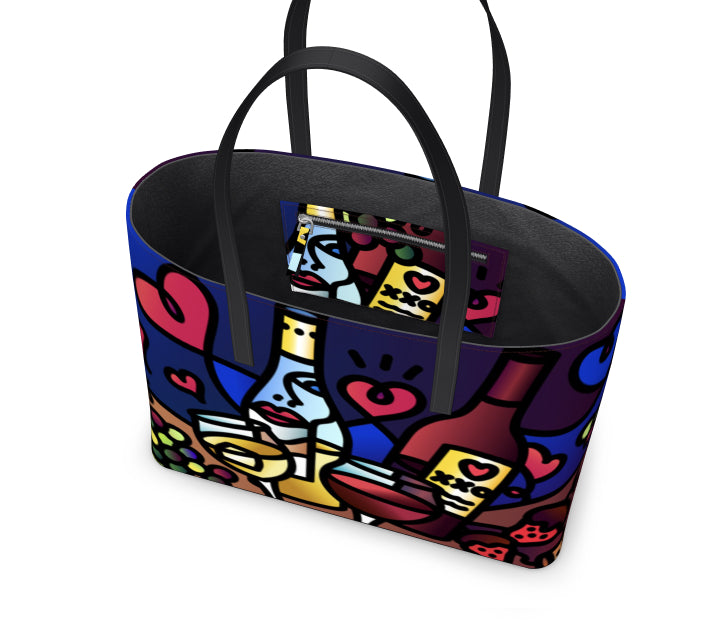 "Wine Lover" - Leather Tote Bag