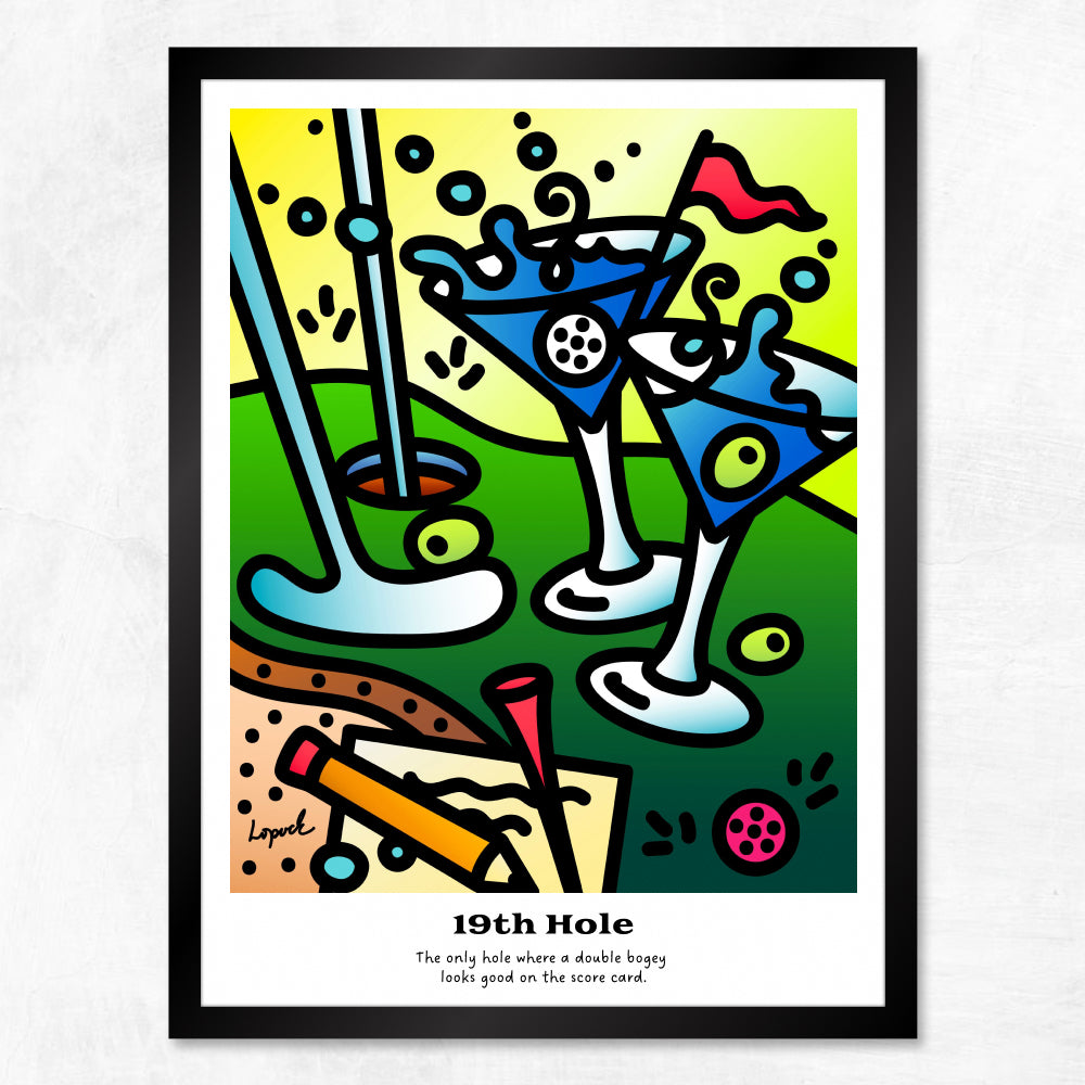 “19th Hole” - Framed Drinking Humor Poster