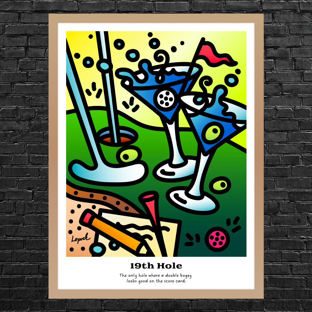 “19th Hole” - Framed Drinking Humor Poster