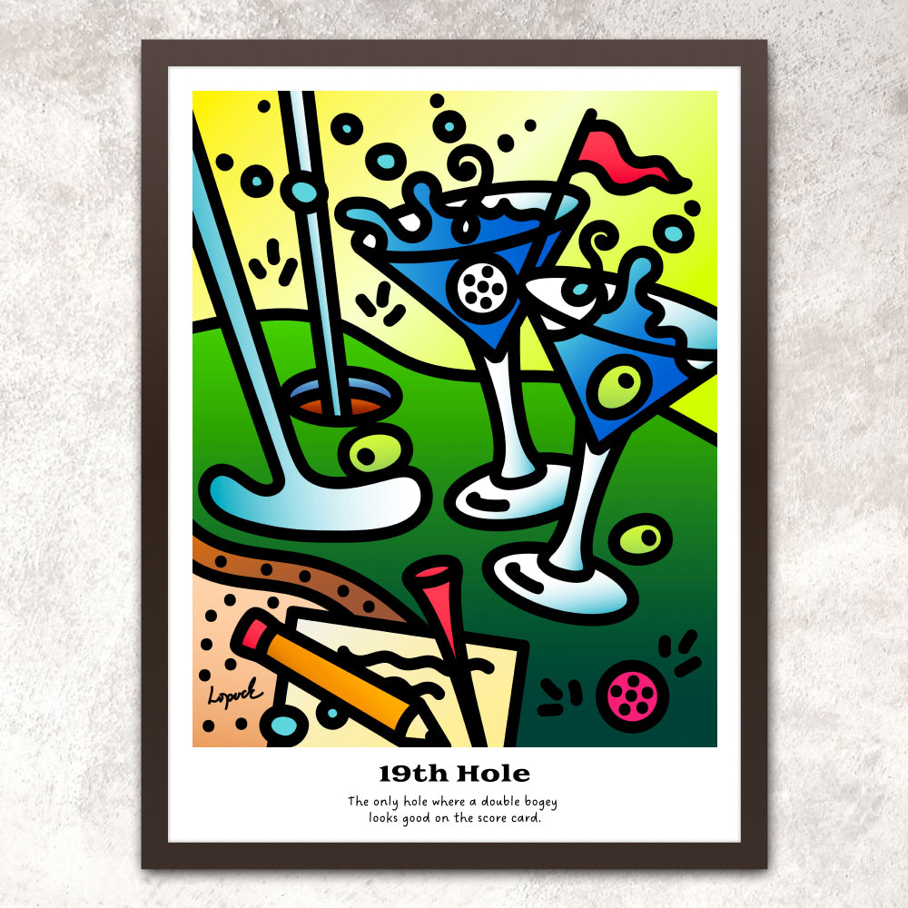 “19th Hole” - Framed Drinking Humor Poster