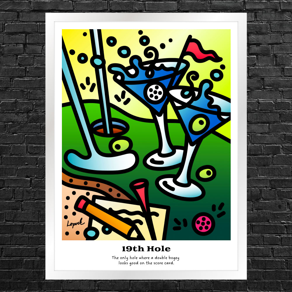 “19th Hole” - Framed Drinking Humor Poster