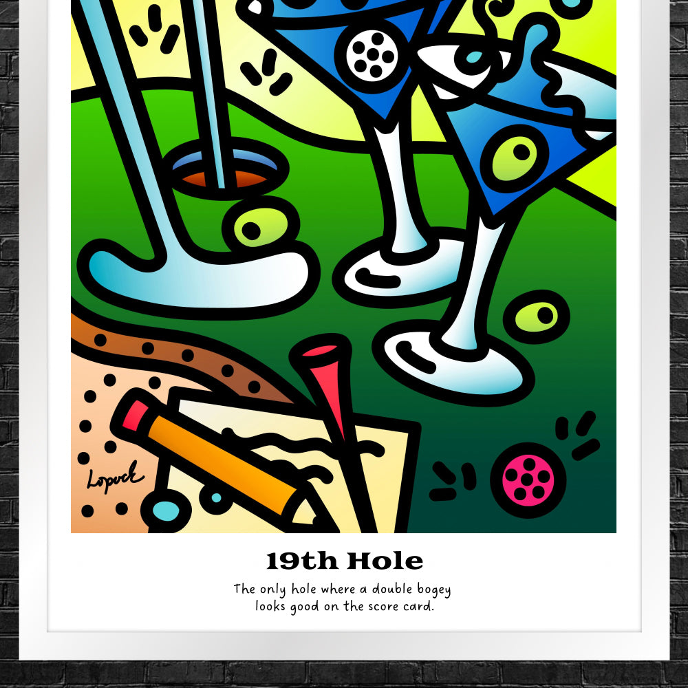 “19th Hole” - Framed Drinking Humor Poster