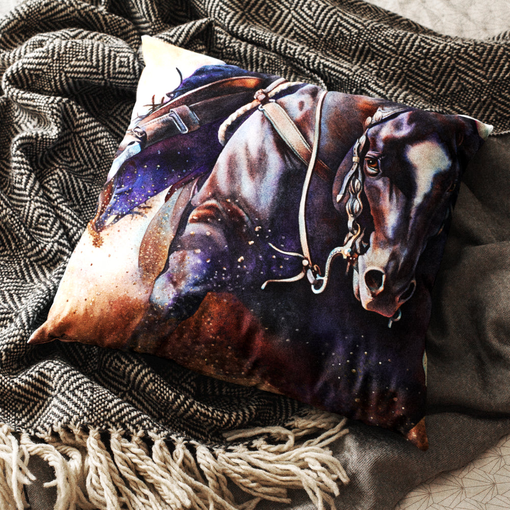 Horse Art Faux Suede Throw Pillow - “Power Slide”