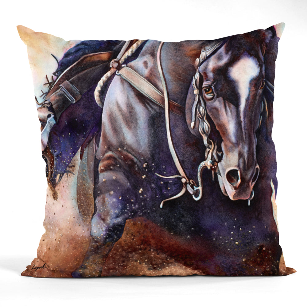 Horse Art Faux Suede Throw Pillow - “Power Slide”