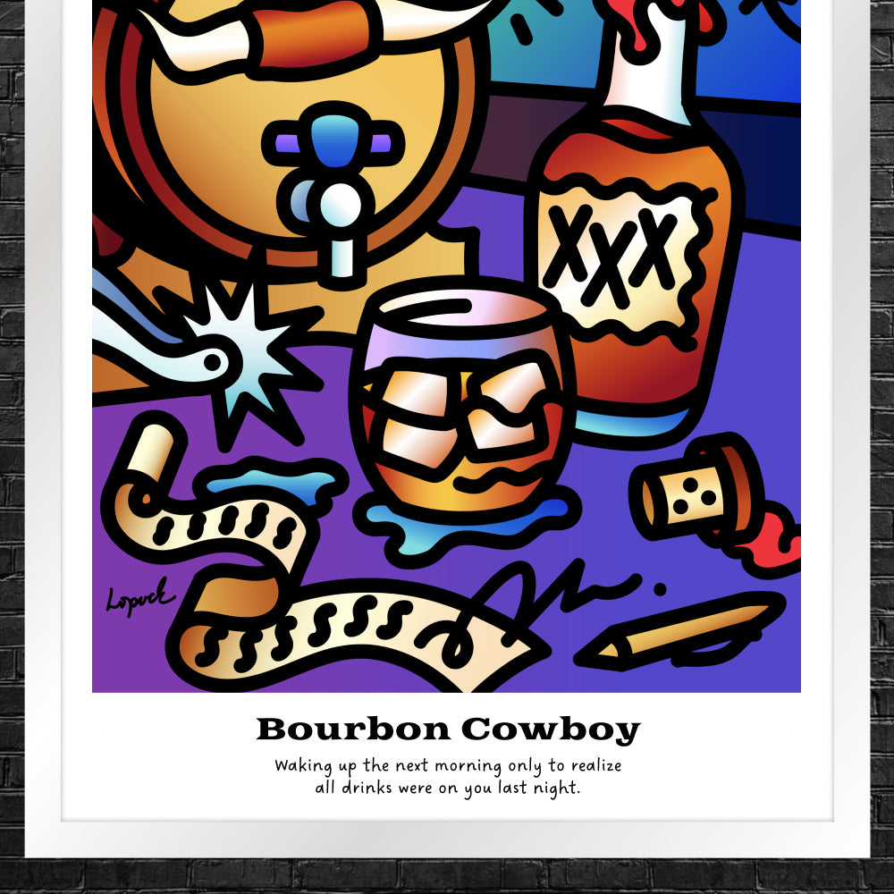 “Bourbon Cowboy” - Framed Drinking Humor Poster