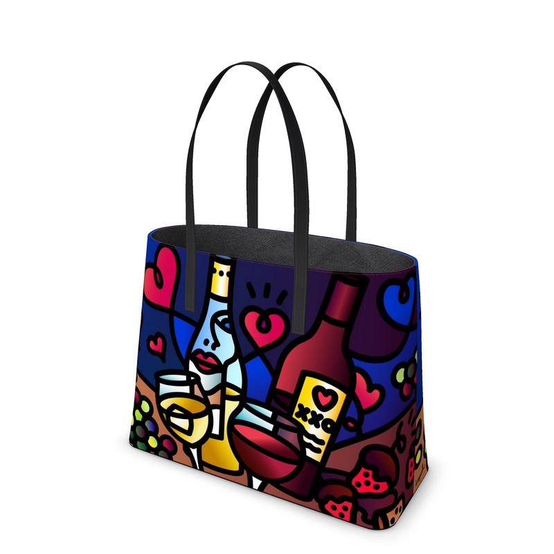 "Wine Lover" - Leather Tote Bag